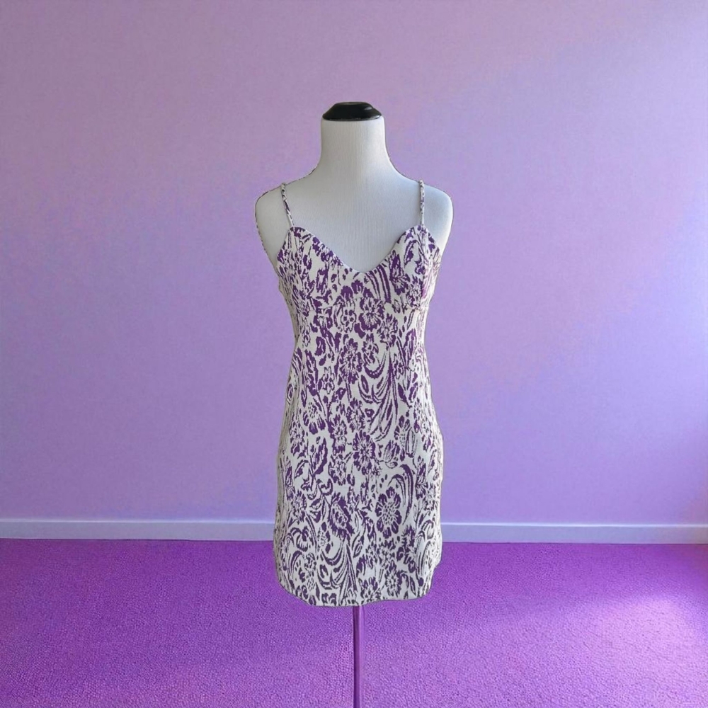Zara Cream and Purple Printed Mini Dress